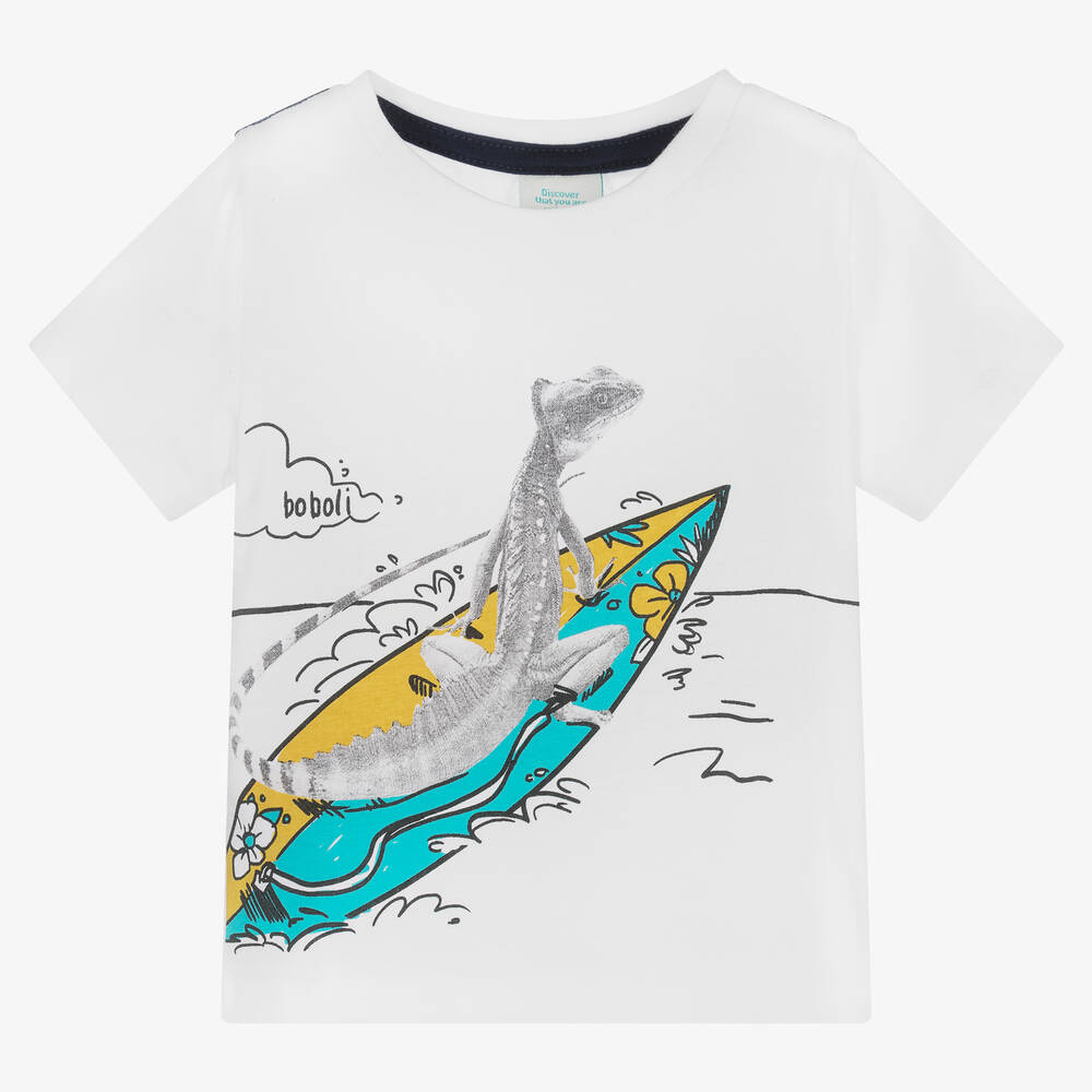 Boboli - Boys White Lizard Print T-Shirt | Childrensalon