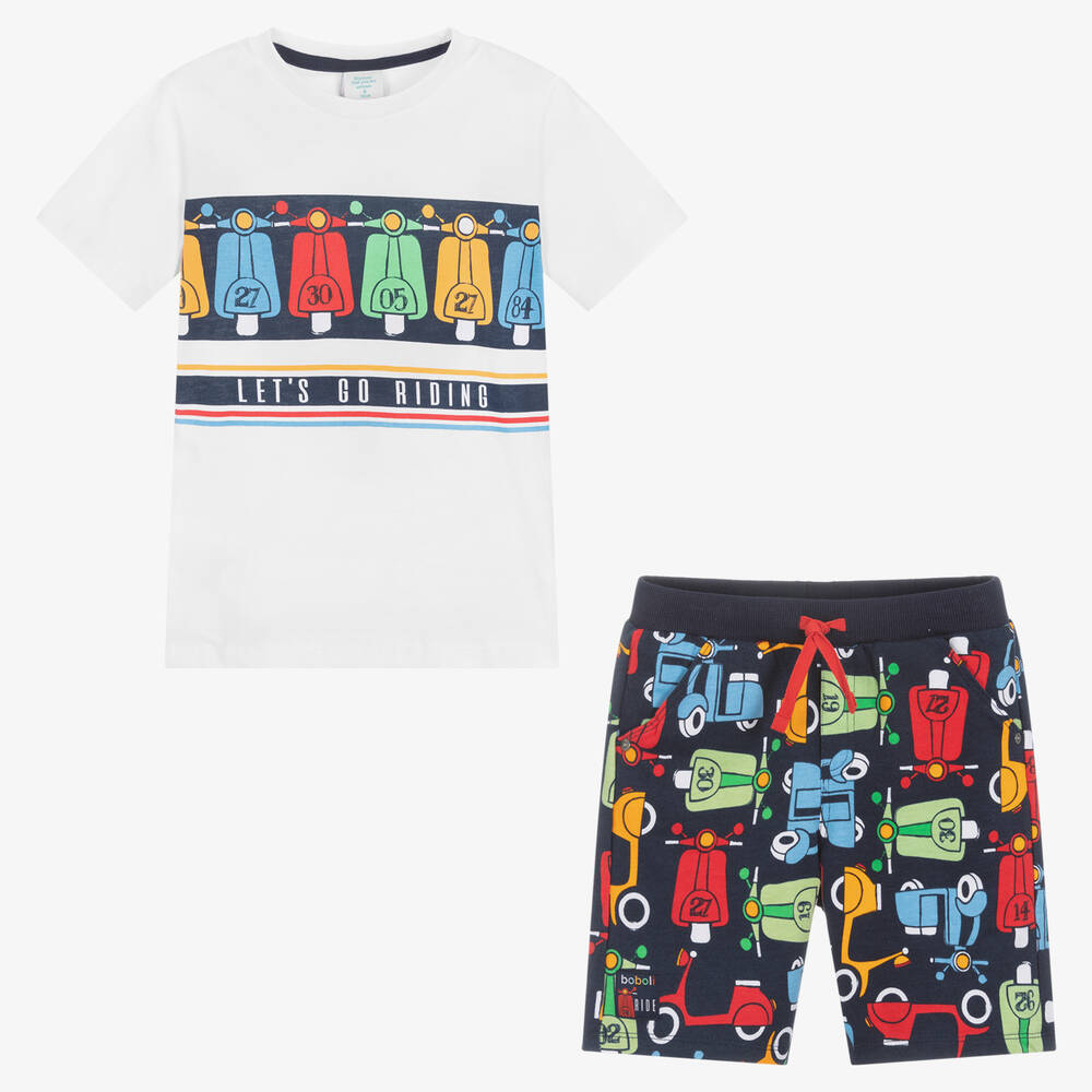 Boboli-Boys White Top & Blue Shorts Set | Childrensalon Outlet