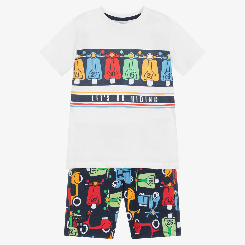 Boboli - Boys White Top & Blue Shorts Set | Childrensalon