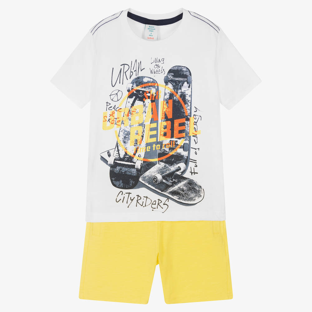 Boboli - Boys White Top & Yellow Shorts Set | Childrensalon