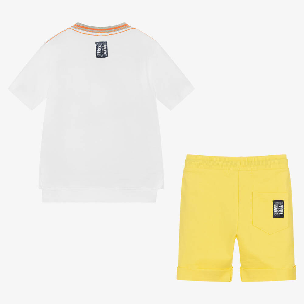 Boboli-طقم شورت قطن لون أبيض وأصفر للأولاد | Childrensalon Outlet