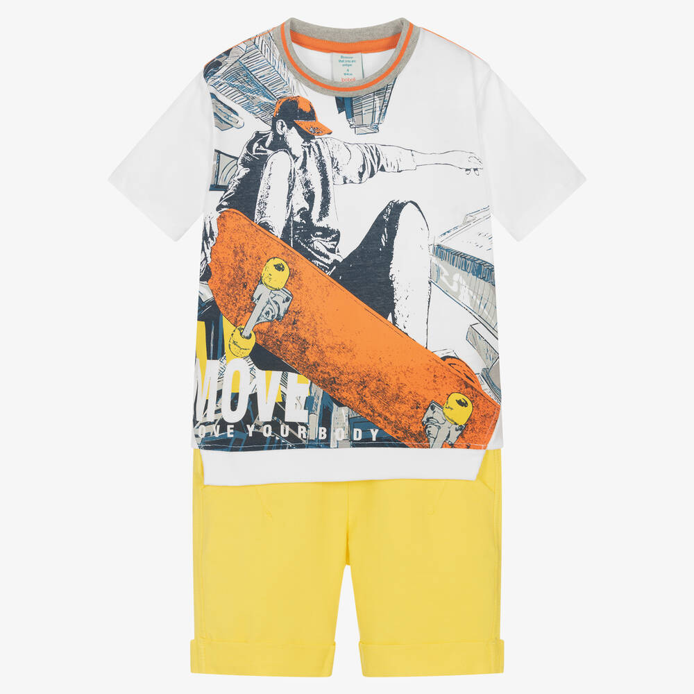 Boboli - Top & Shorts Set in Weiß und Gelb | Childrensalon