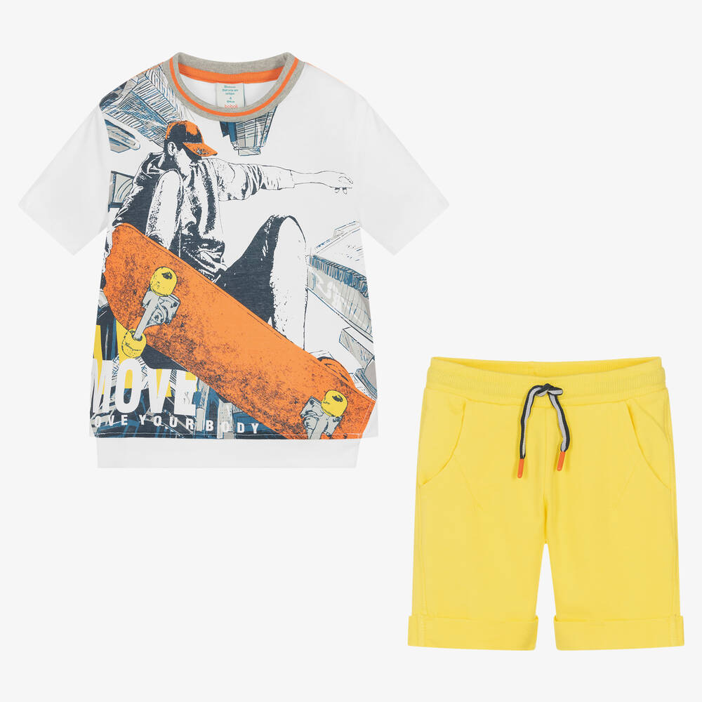 Boboli-طقم شورت قطن لون أبيض وأصفر للأولاد | Childrensalon Outlet