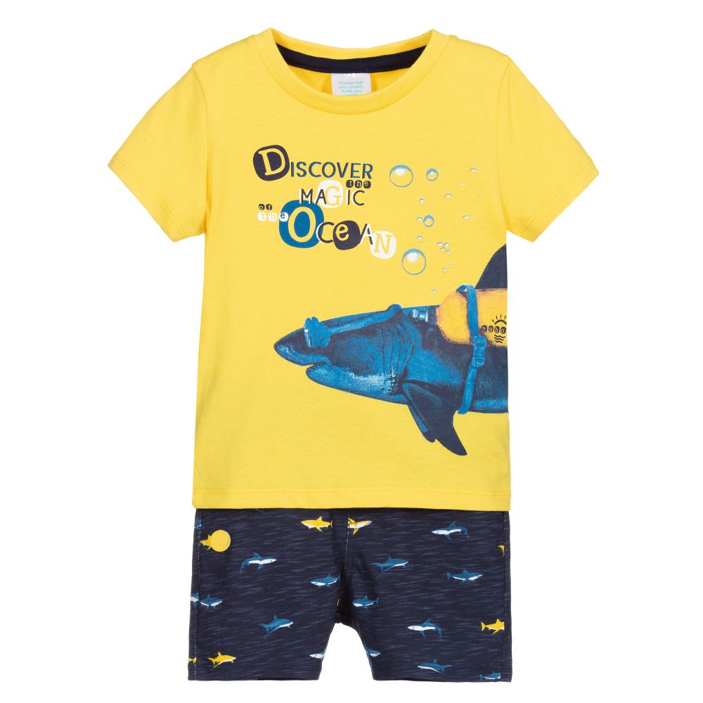 Boboli - Желтая футболка и синие шорты для мальчиков | Childrensalon