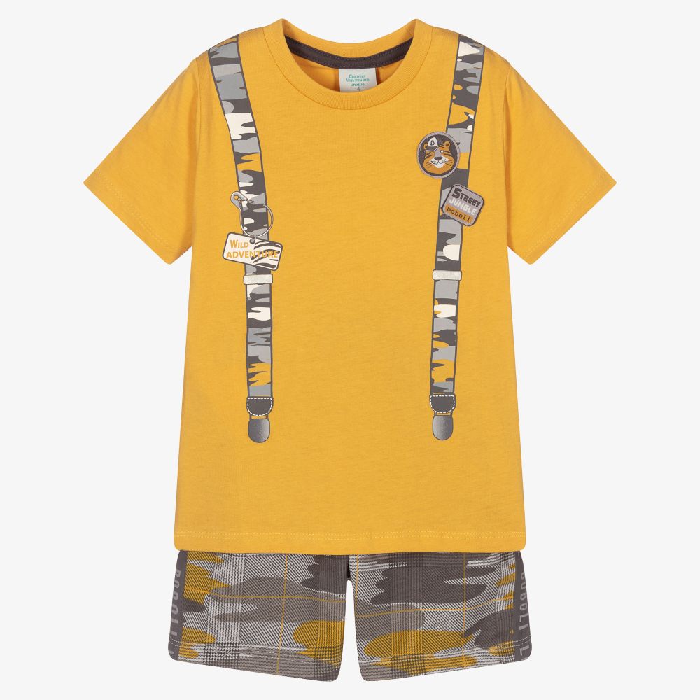 Boboli - Желтая футболка и серые шорты для мальчиков  | Childrensalon
