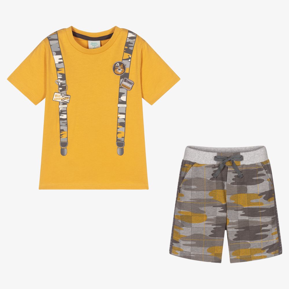 Boboli-Boys Yellow & Grey Shorts Set | Childrensalon Outlet