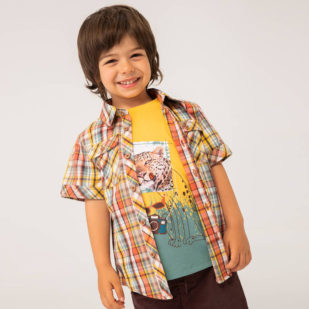 Boboli-Boys Yellow Top & Brown Shorts Set | Childrensalon Outlet