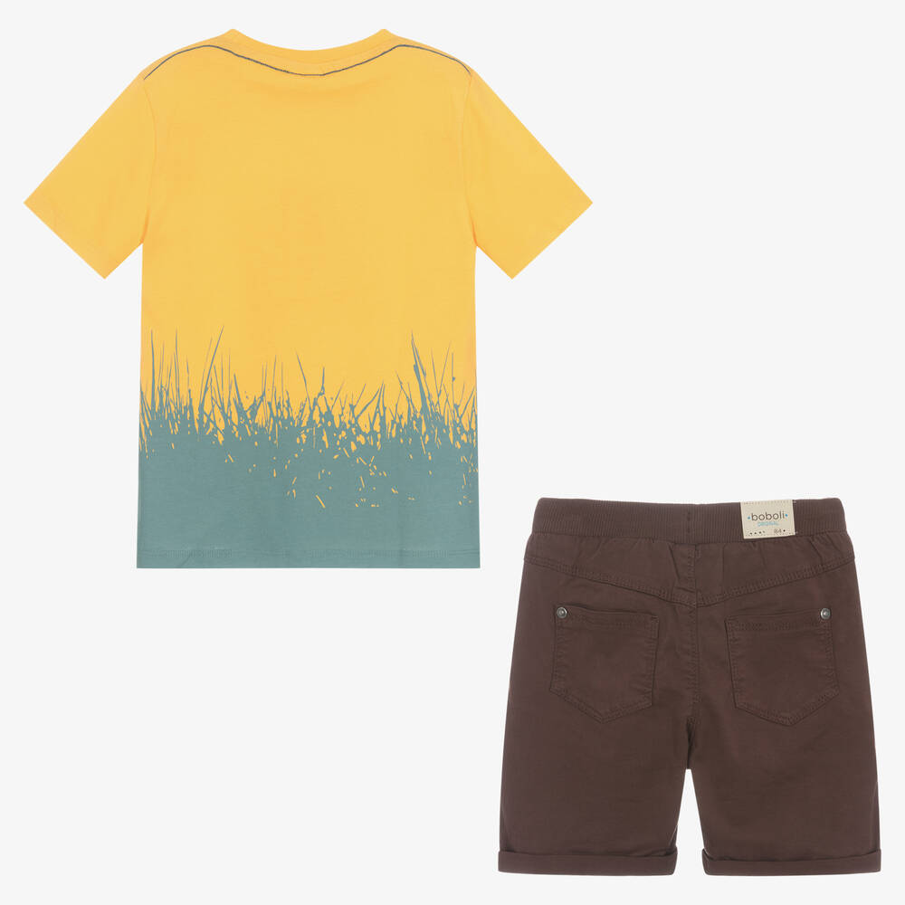 Boboli-Boys Yellow Top & Brown Shorts Set | Childrensalon Outlet
