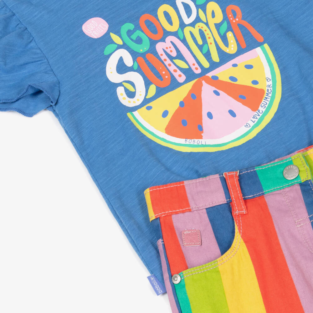 Boboli-طقم شورت مخطط أزرق للبنات | Childrensalon Outlet