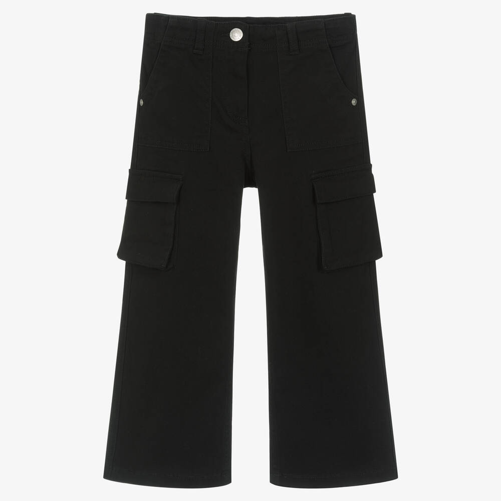 Boboli - Girls Black Cotton Cargo Trousers | Childrensalon