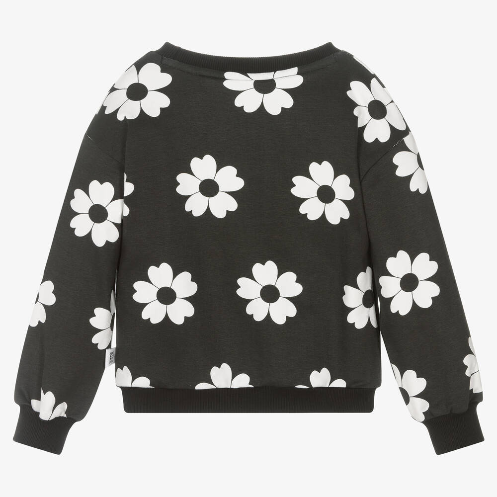 Boboli-Girls Black Cotton Flower Sweatshirt | Childrensalon Outlet