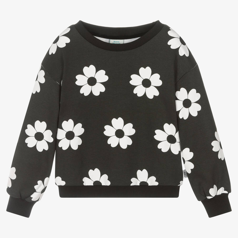 Boboli - Girls Black Cotton Flower Sweatshirt | Childrensalon