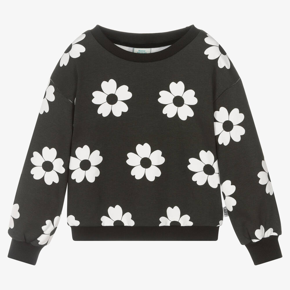 Boboli-Girls Black Cotton Flower Sweatshirt | Childrensalon Outlet