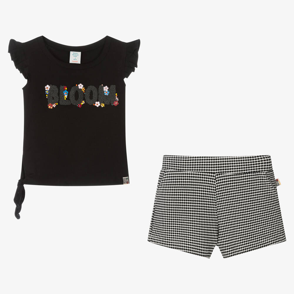 Boboli-طقم شورت قطن جيرسي لون أسود للبنات | Childrensalon Outlet