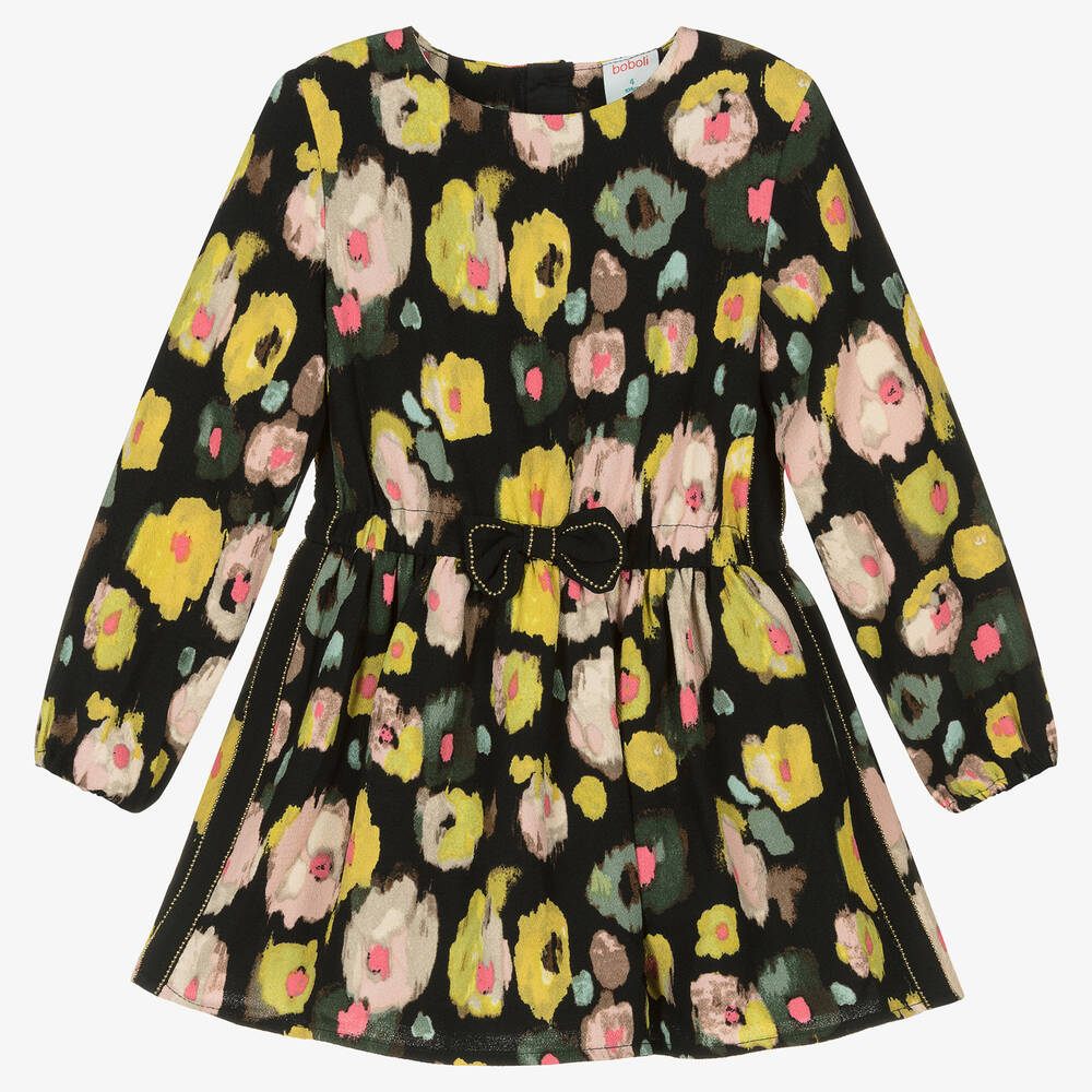 Boboli - Черное платье из крепа с цветами | Childrensalon