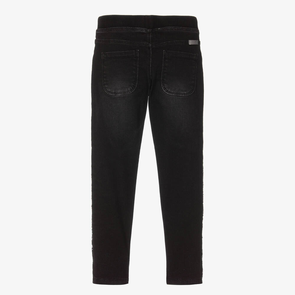 Girls Black Denim Sequinned Jeggings