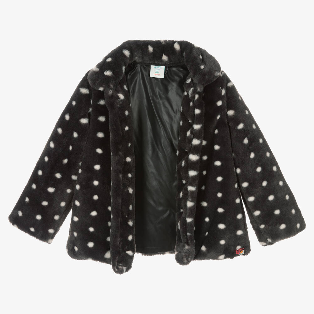Boboli-جاكيت فرو صناعي لون أسود وأبيض للبنات | Childrensalon Outlet