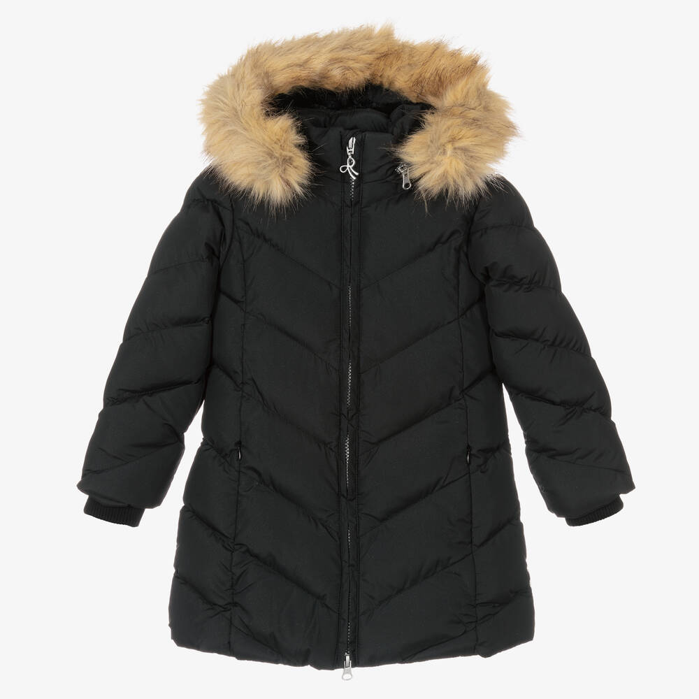 Boboli - Girls Black Hooded Puffer Coat | Childrensalon