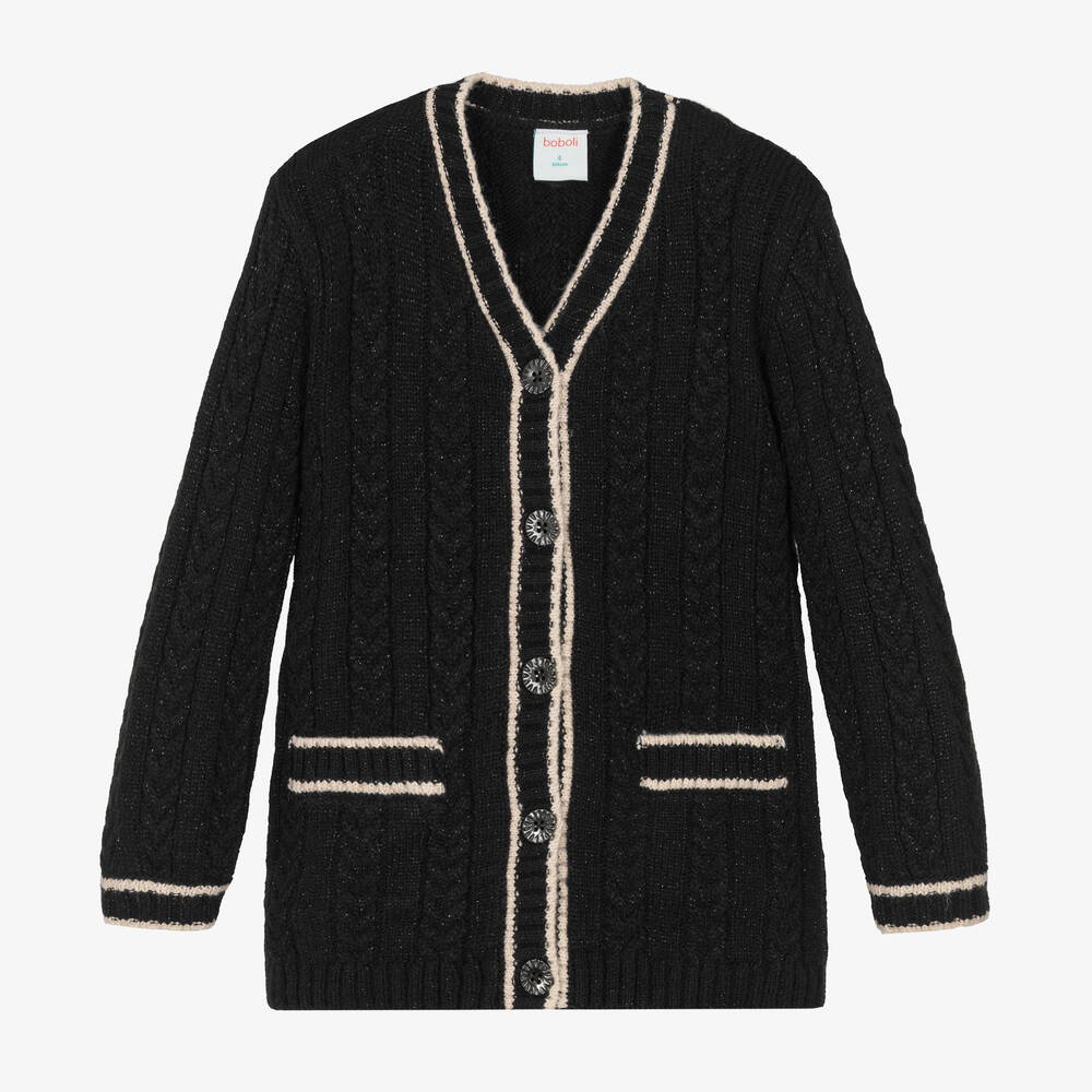 Boboli - Girls Black Knitted Long Cardigan | Childrensalon