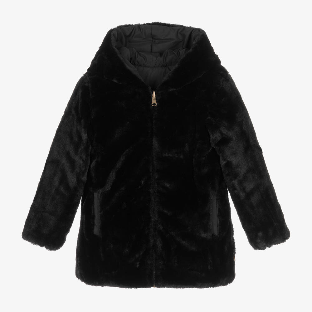 Boboli - Girls Black Reversible Puffer Coat | Childrensalon