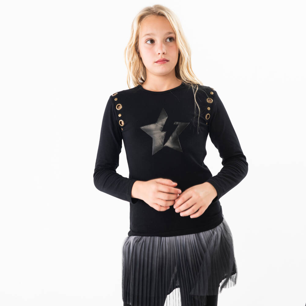 Boboli-Girls Black Star Studded Cotton Top | Childrensalon Outlet