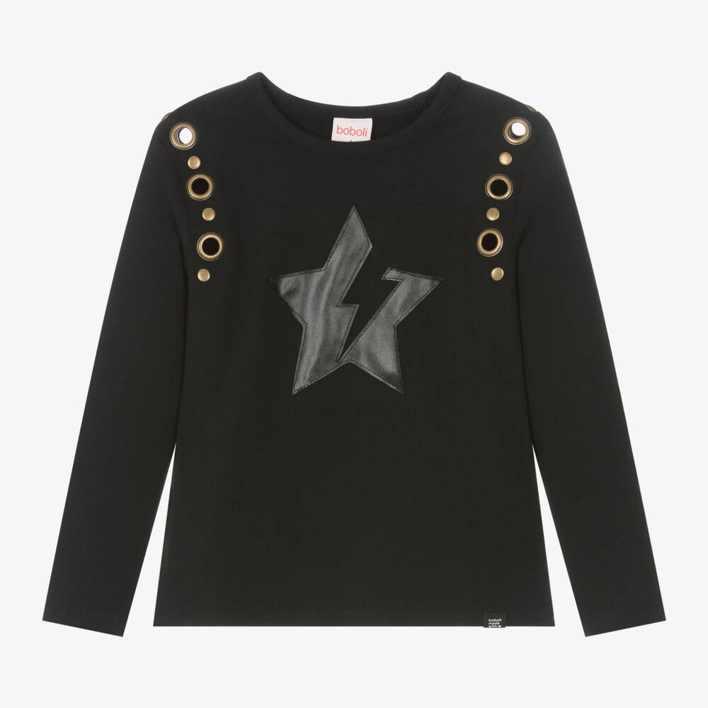 Boboli-Girls Black Star Studded Cotton Top | Childrensalon Outlet