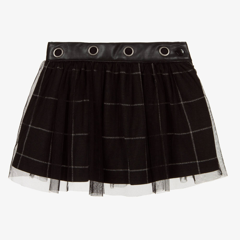 Boboli - Girls Black Tartan Skirt | Childrensalon