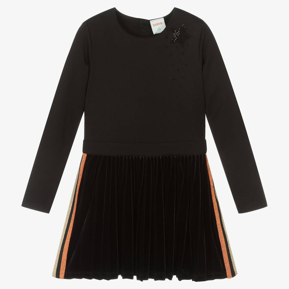 Boboli - فستان قطيفة وجيرسي لون أسود | Childrensalon