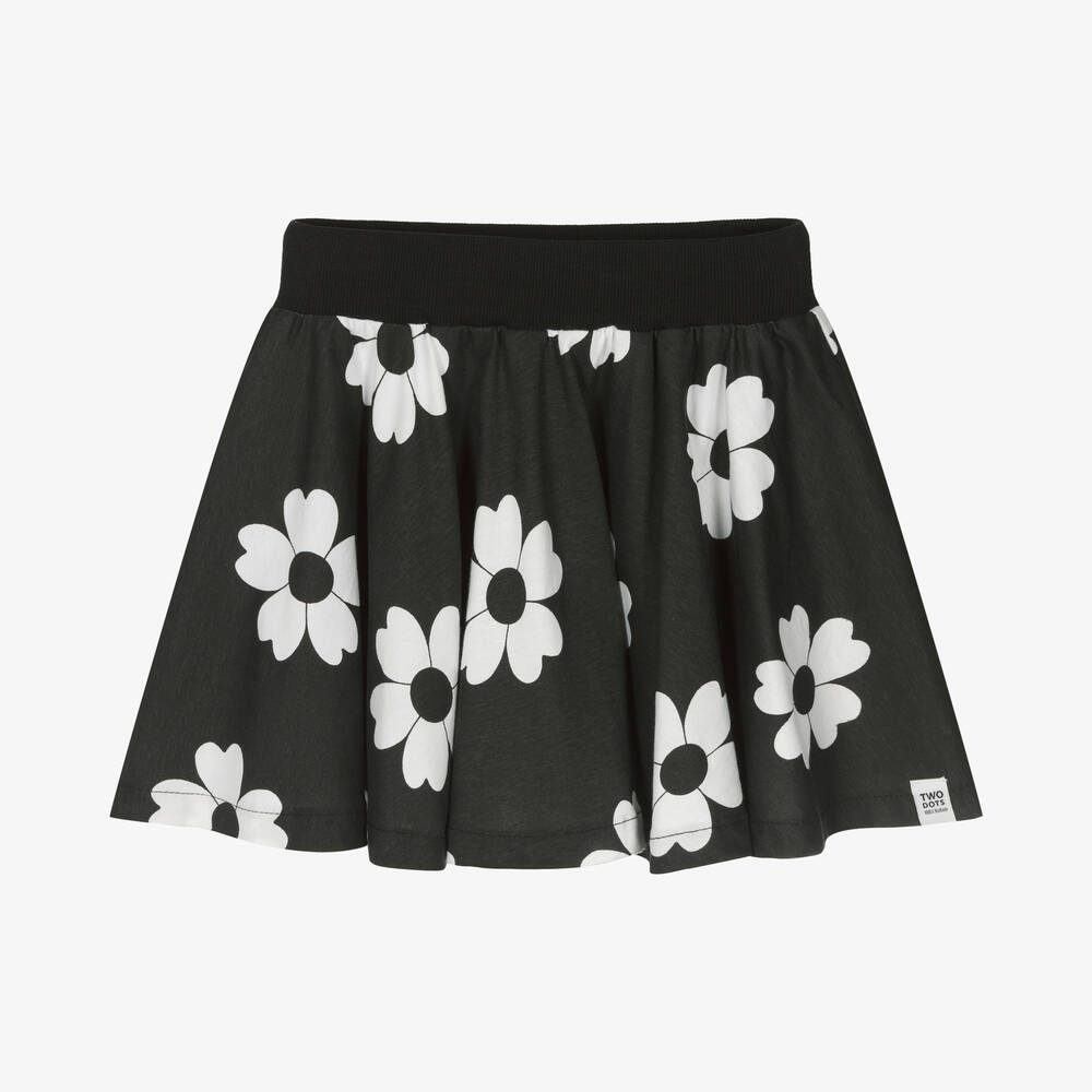 Boboli - Girls Black & White Cotton Floral Skirt | Childrensalon