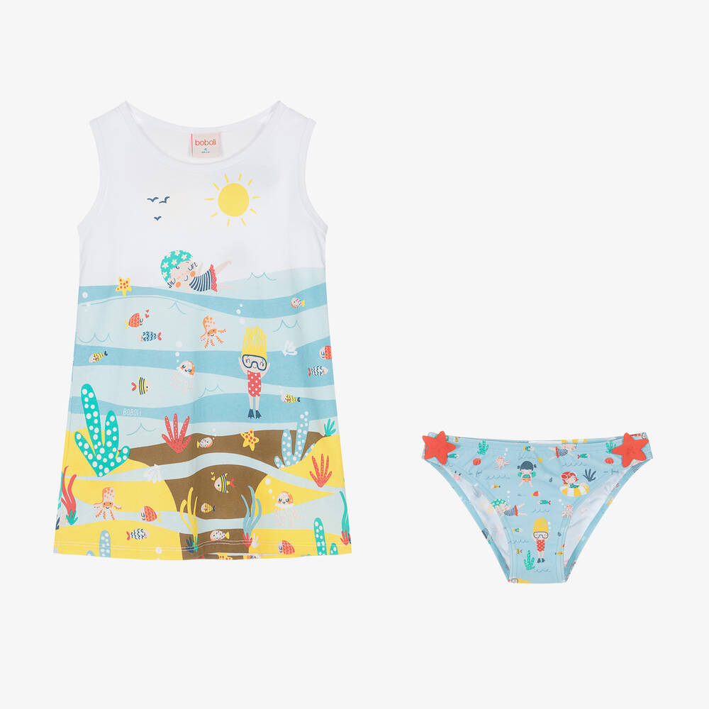 Boboli-Girls Blue Beach Dress Set | Childrensalon Outlet