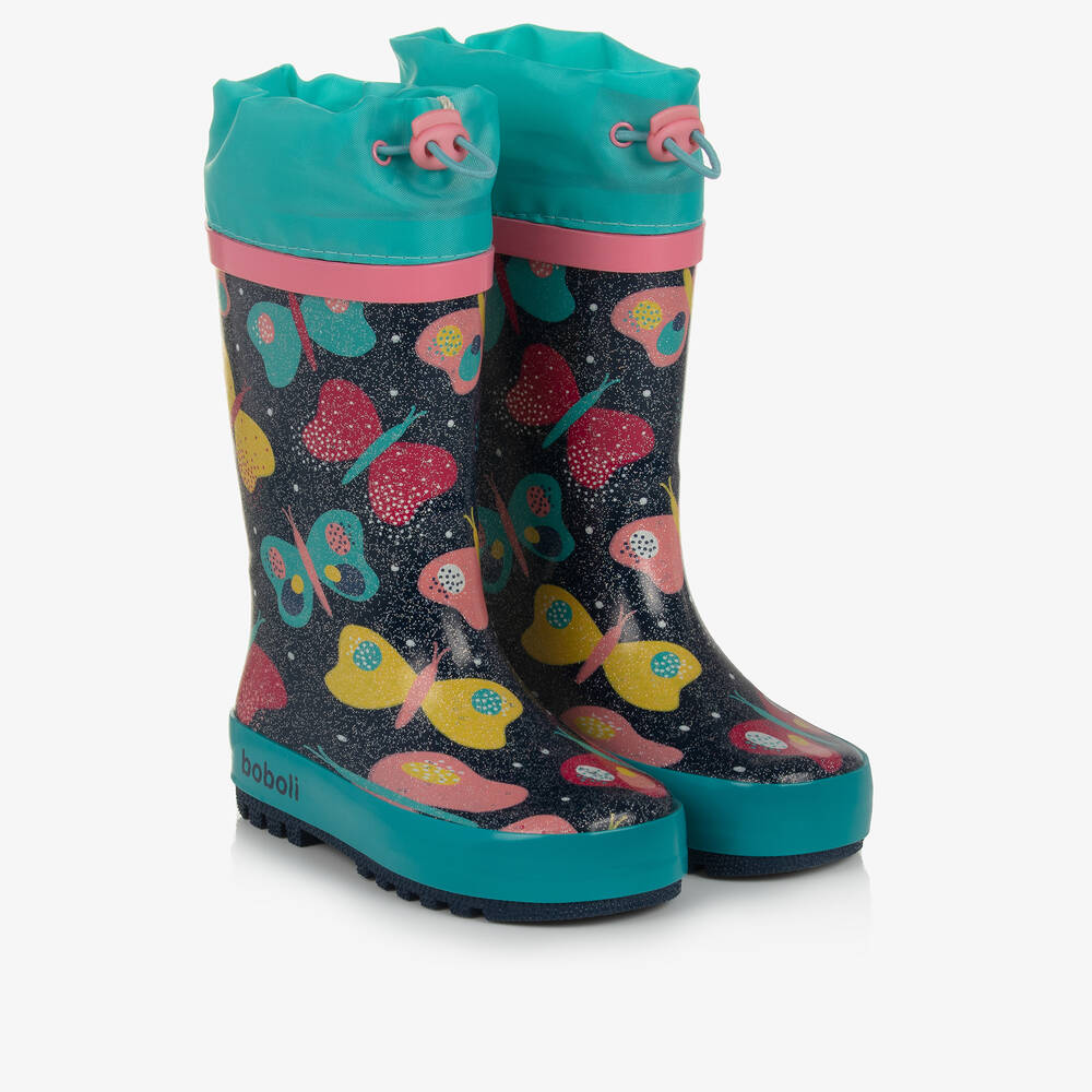 Boboli - Girls Blue Butterfly Rain Boots | Childrensalon