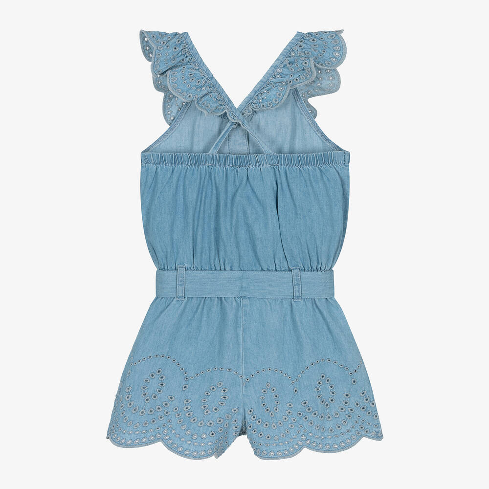 Boboli-Girls Blue Cotton Chambray Playsuit | Childrensalon Outlet