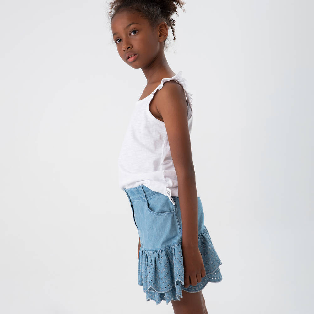 Boboli-Girls Blue Cotton Chambray Skirt | Childrensalon Outlet