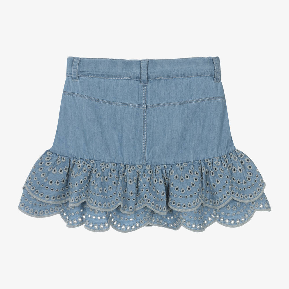 Boboli-Girls Blue Cotton Chambray Skirt | Childrensalon Outlet