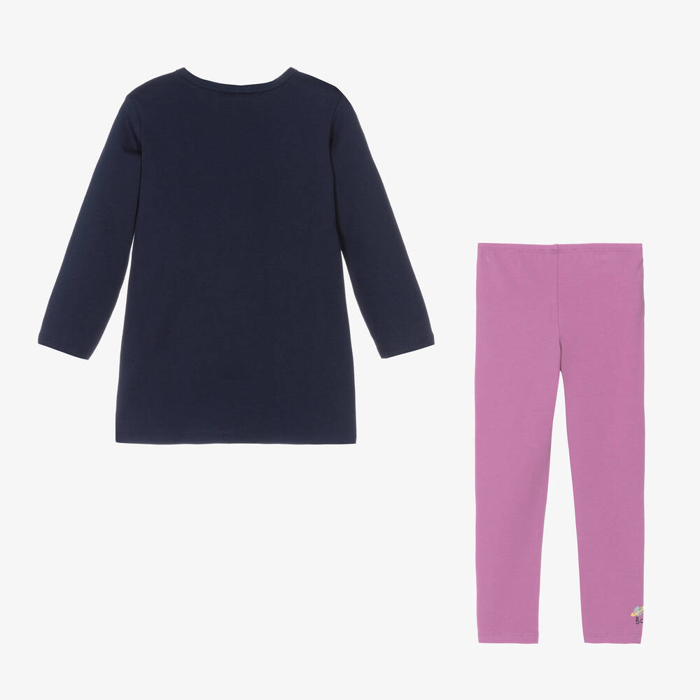Boboli Girls Blue Cotton Dress Leggings Set Childrensalon Outlet