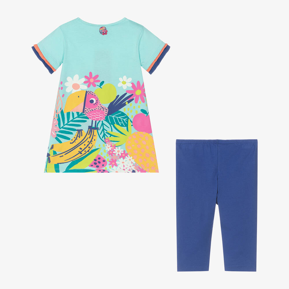 Boboli-Girls Blue Cotton Floral Bird Dress Set | Childrensalon Outlet