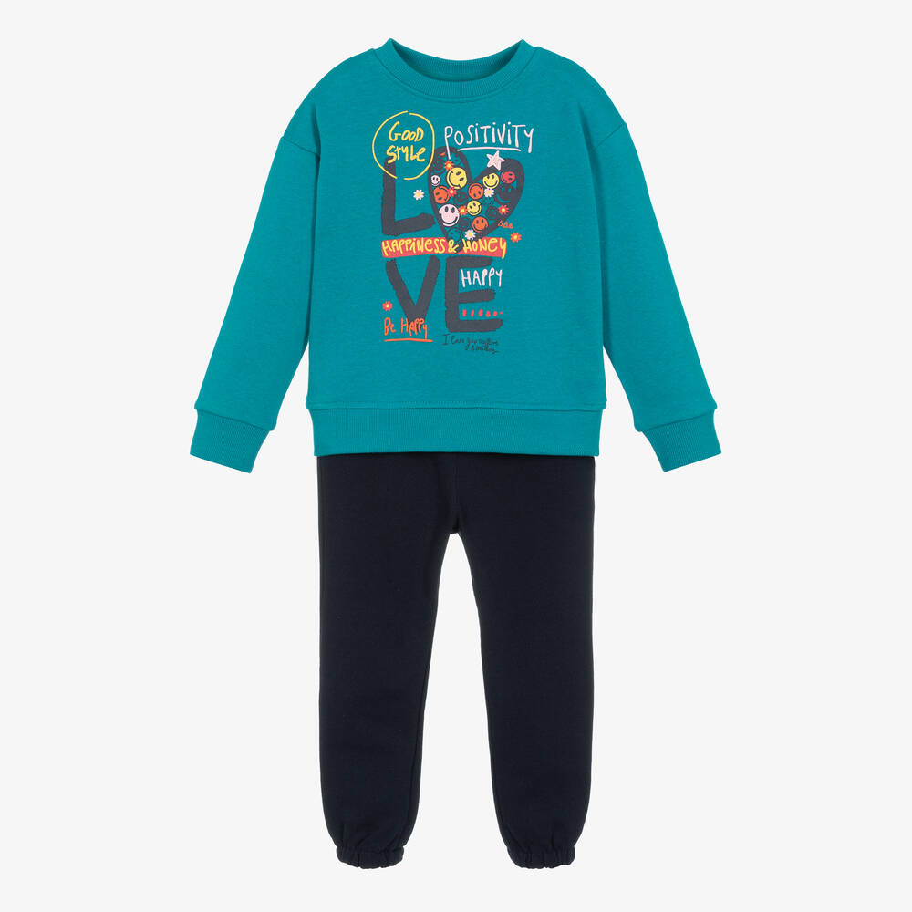 Boboli-Girls Blue Cotton Love Trouser Set | Childrensalon Outlet