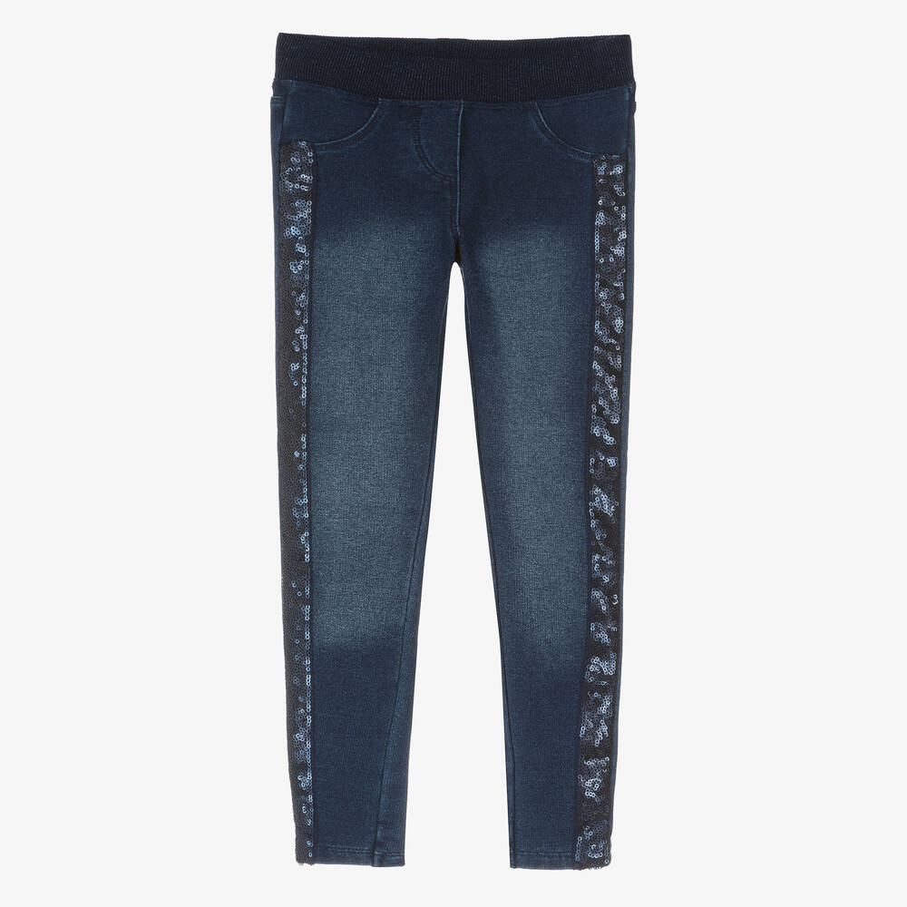 Boboli - Girls Blue Cotton Sequin Jeggings | Childrensalon