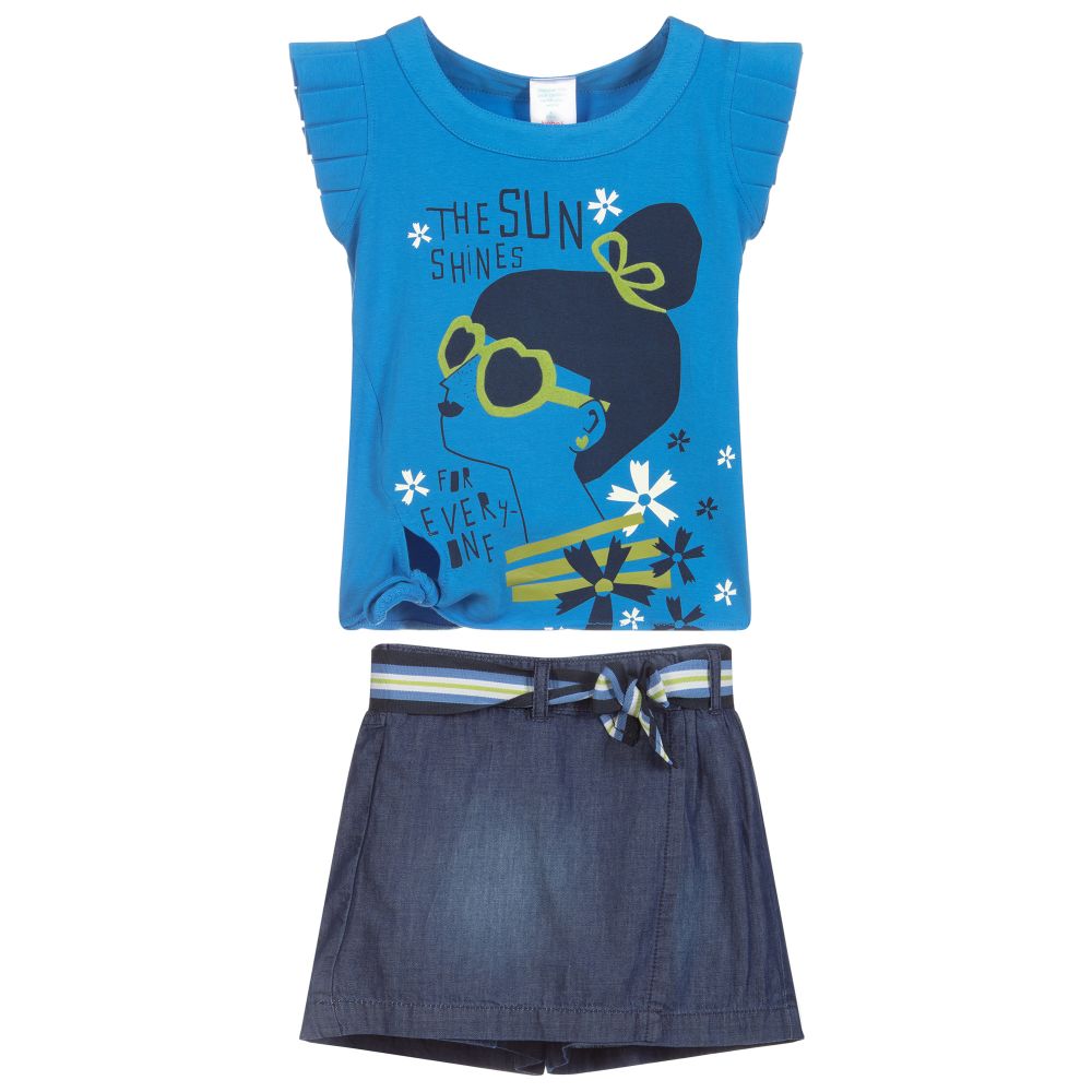 Boboli-تنورة سكورت و توب قطن لون كحلي و أزرق | Childrensalon Outlet