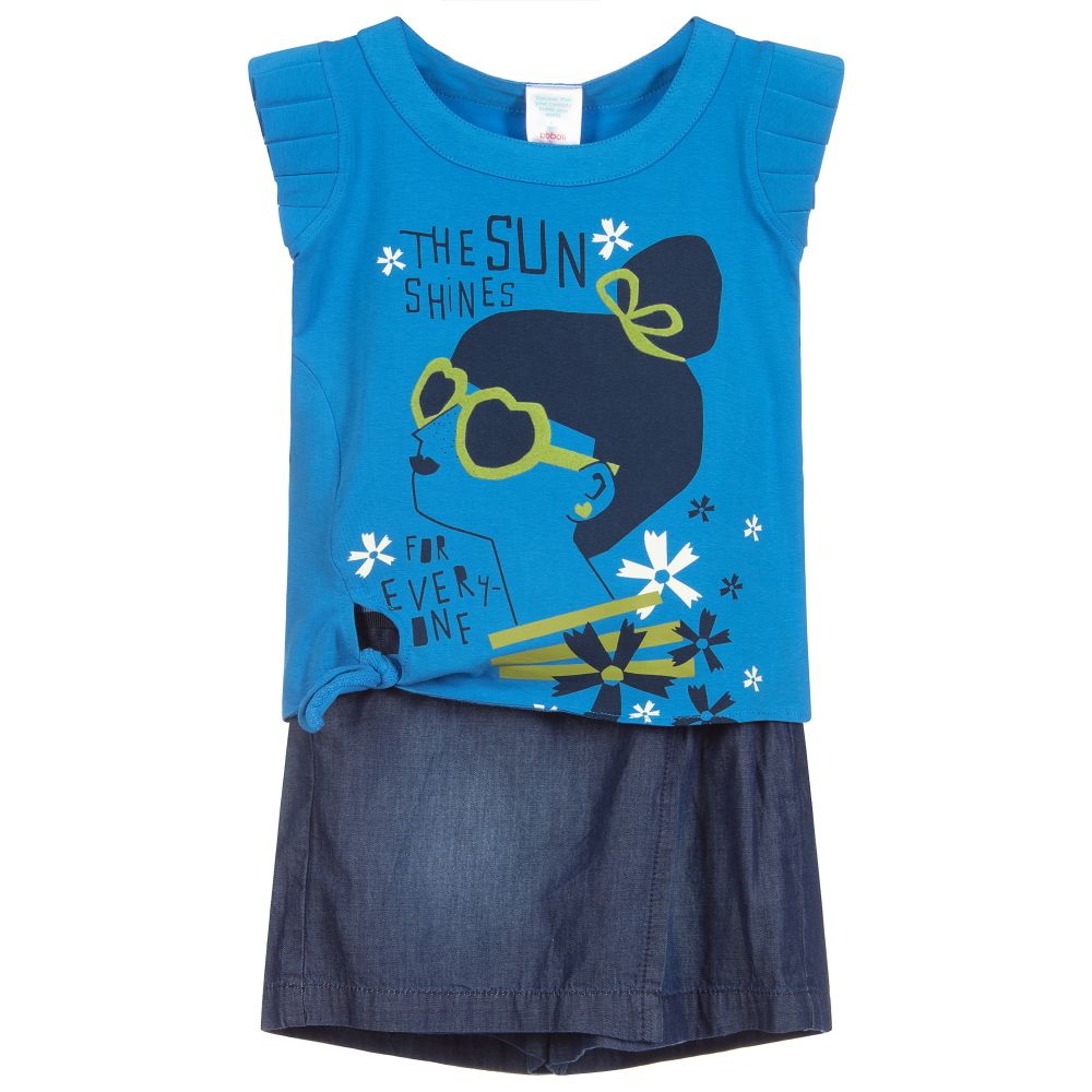 Boboli - Синие футболка и юбка-шорты из хлопка для девочек | Childrensalon