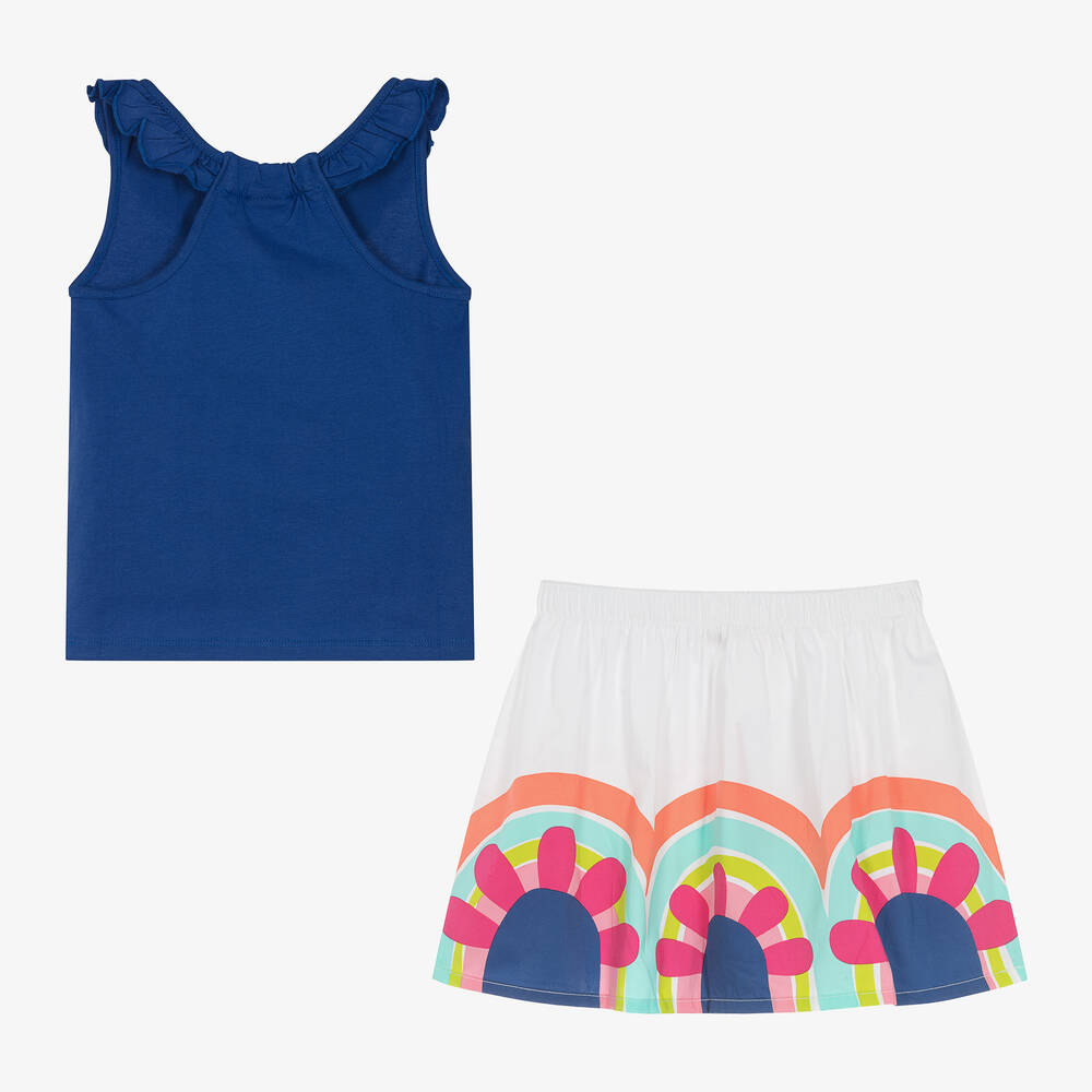 Boboli-Girls Blue Cotton Top & Skirt Set | Childrensalon Outlet