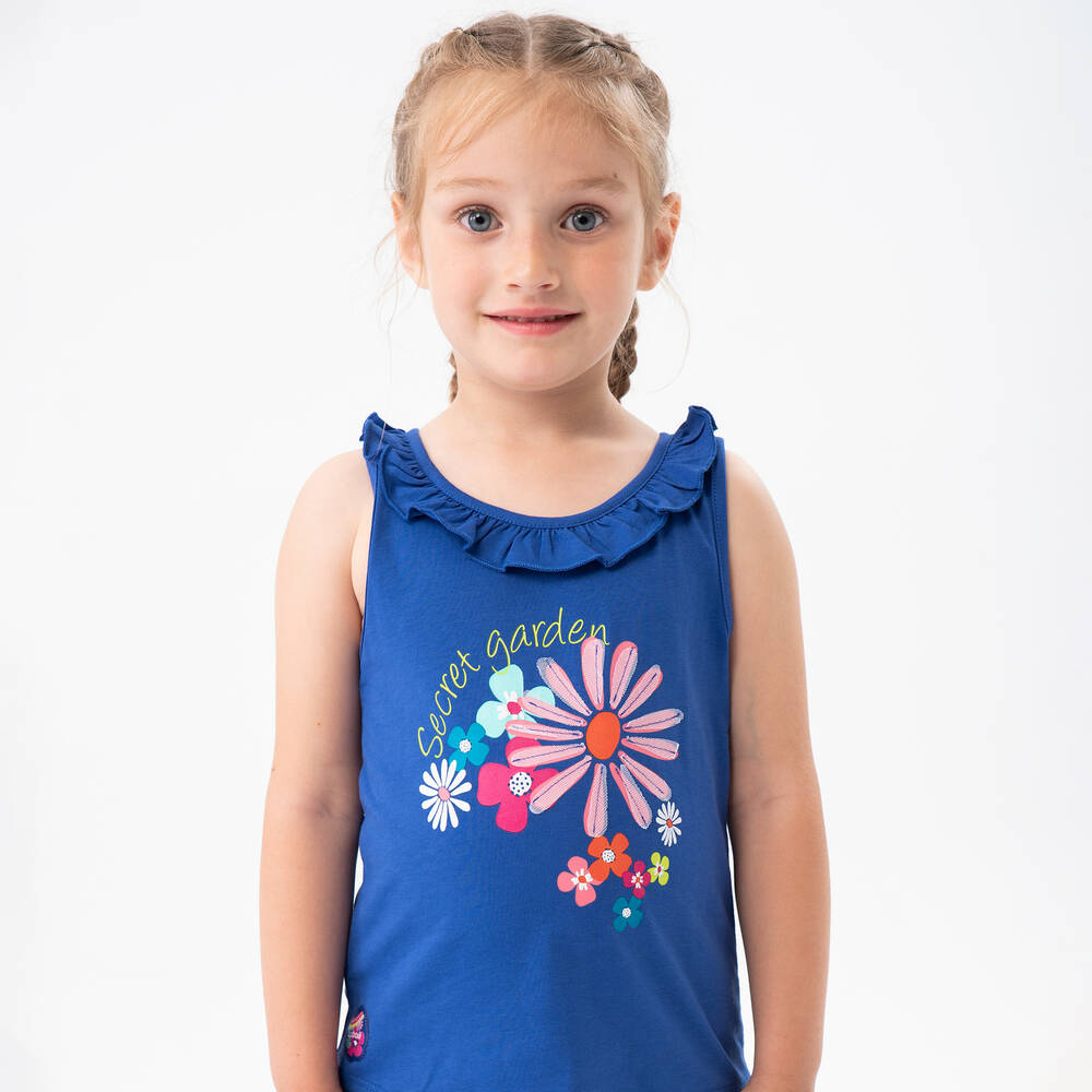 Boboli-Girls Blue Cotton Top & Skirt Set | Childrensalon Outlet