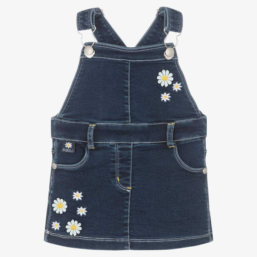 Boboli - Girls Blue Daisy Pinafore Dress | Childrensalon