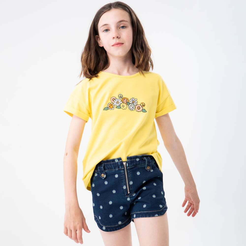 Boboli-Girls Blue Denim Daisy Shorts | Childrensalon Outlet