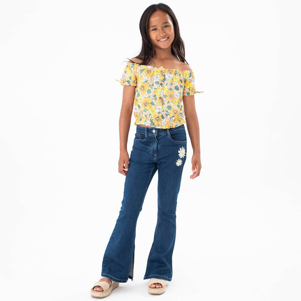 Boboli-Girls Blue Flared Denim Jeans | Childrensalon Outlet