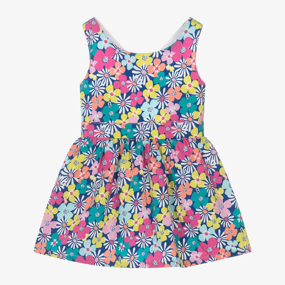 Boboli-Girls Blue Floral Cotton Dress | Childrensalon Outlet