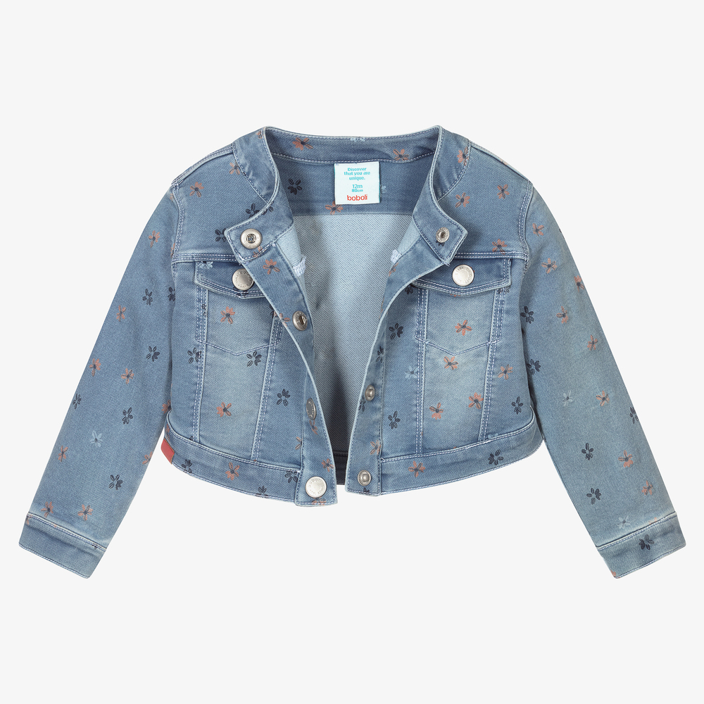 Boboli-Голубая джинсовая куртка с цветами для девочек | Childrensalon Outlet