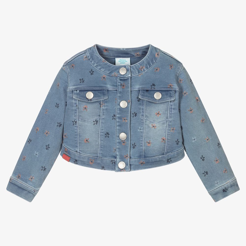 Boboli - Голубая джинсовая куртка с цветами для девочек | Childrensalon