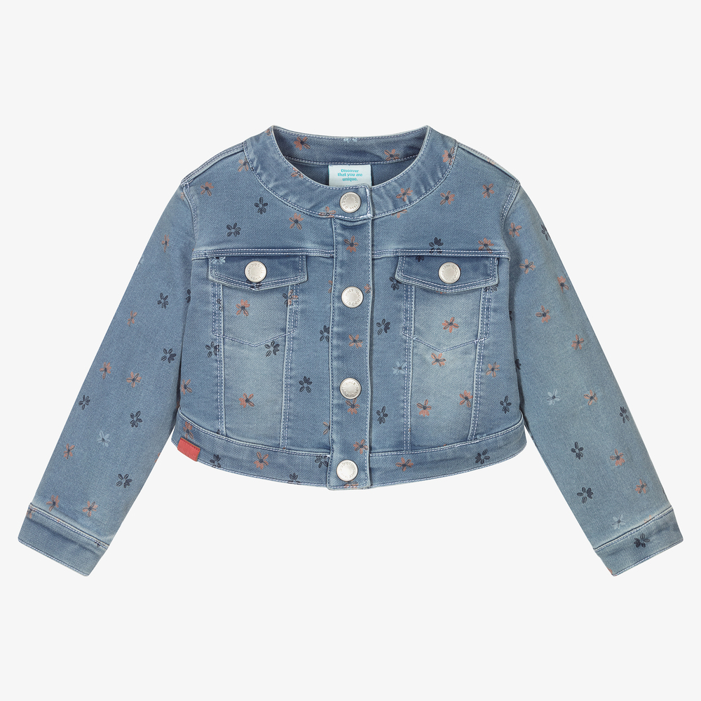 Boboli - Girls Blue Floral Denim Jacket | Childrensalon