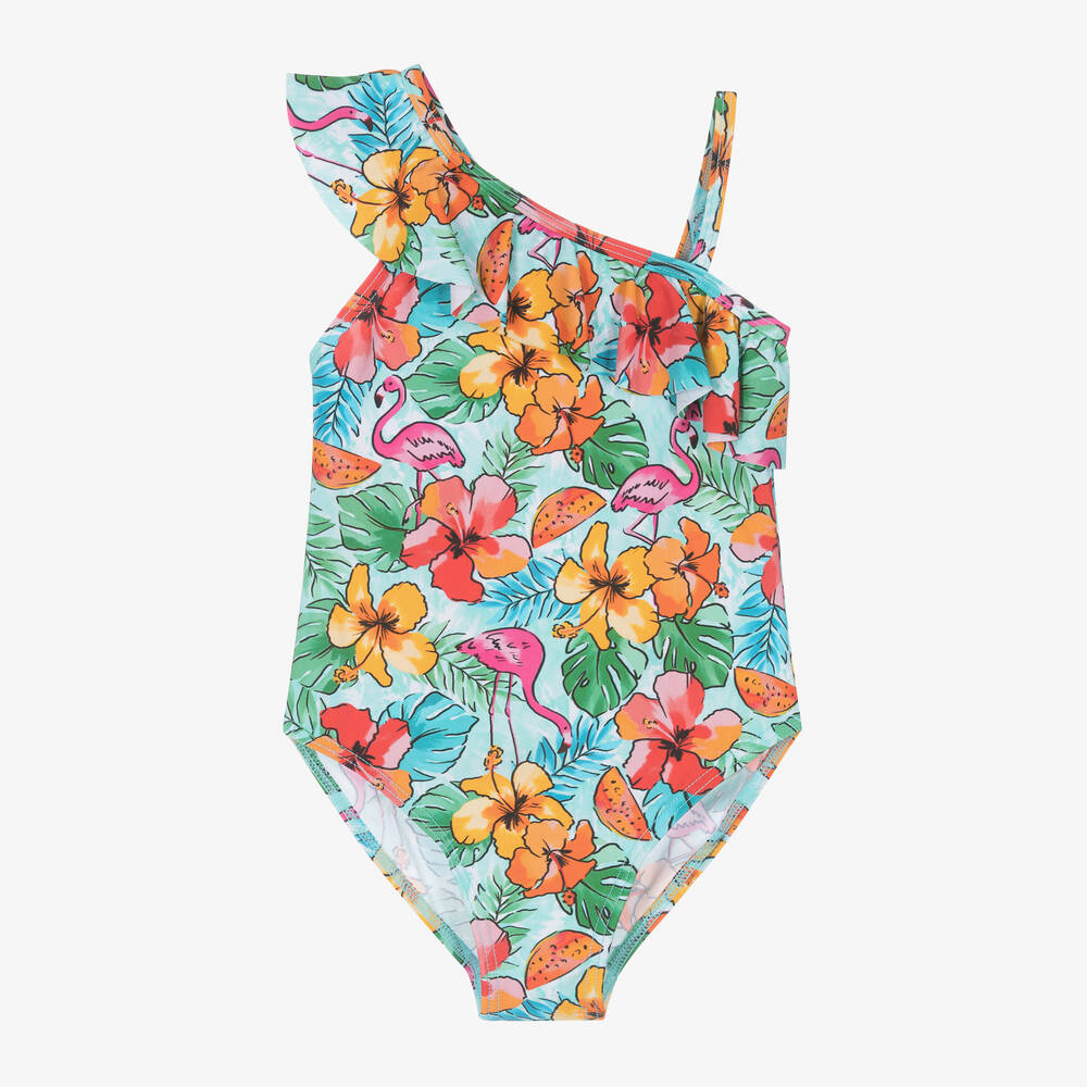 Boboli-Girls Blue Floral & Flamingo Swimsuit | Childrensalon Outlet